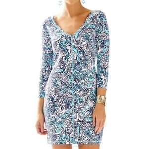 Lilly Pulitzer Juliet Shorely Blue Hippy Hippy Shake Mini Dress XS 3/4 Sleeves